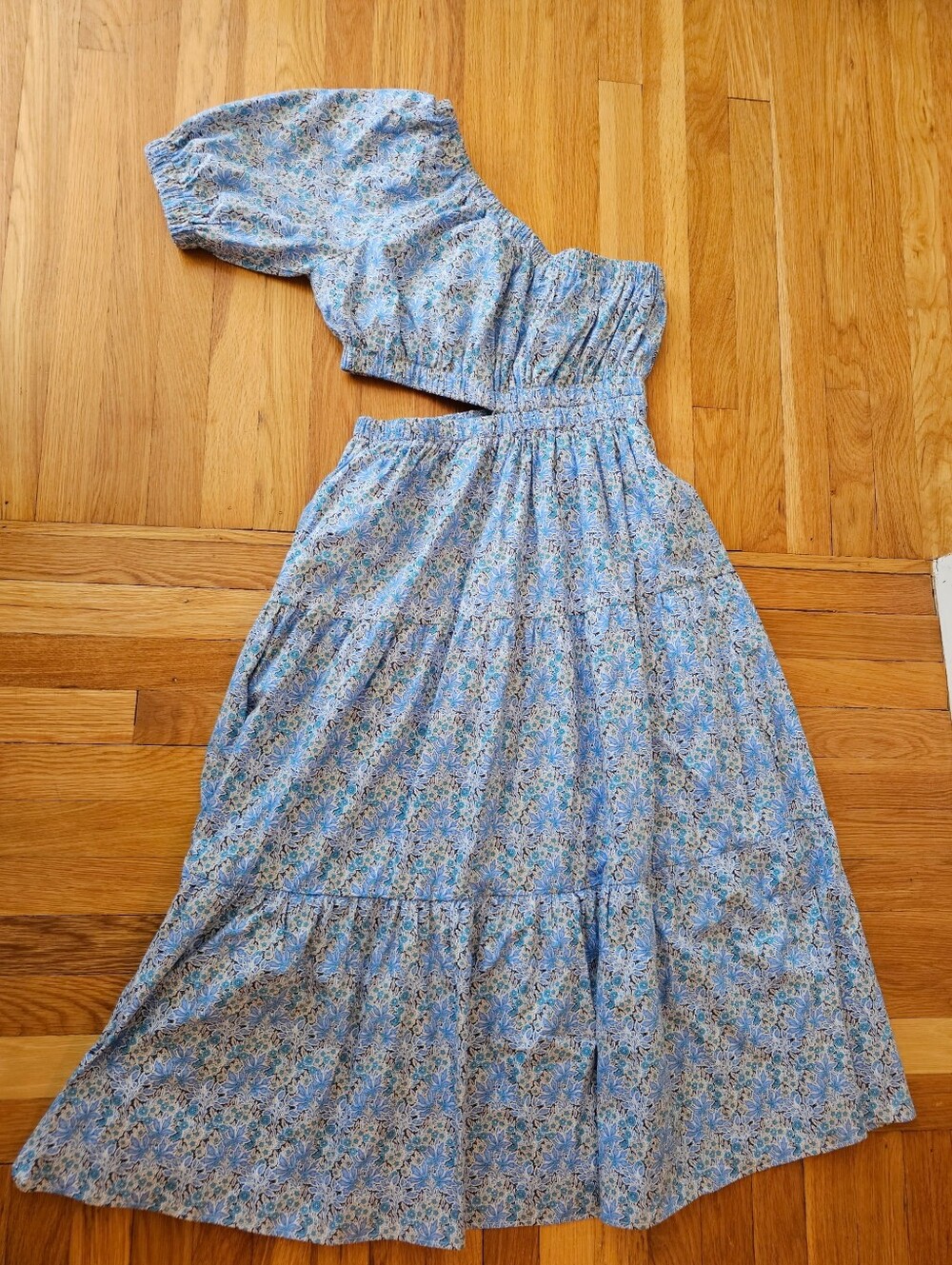 Blue One-Shoulder Floral Maxi Dress